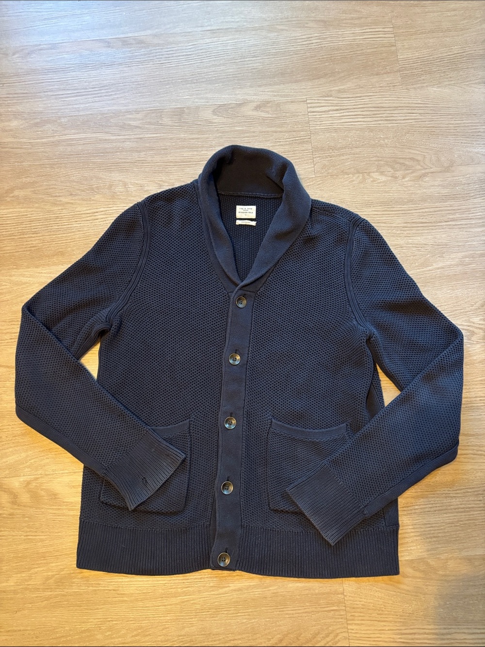 Rag & Bone Men’s Large Cardigan Shawl Collar Button Front Navy Blue Cotton Soft